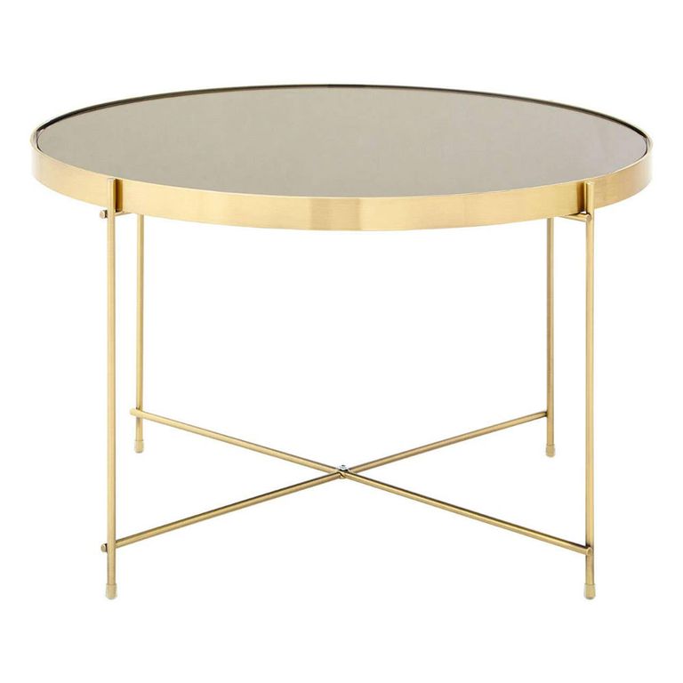 Allure Large Side Table - Round - Black Mirrored - Brushed Bronze Legs