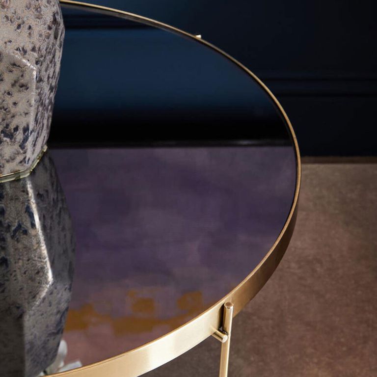 Allure Large Side Table - Round - Black Mirrored - Brushed Bronze Legs