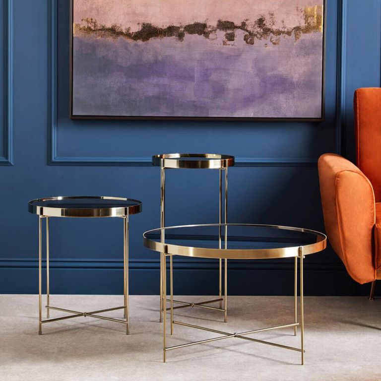 Allure Large Side Table - Round - Black Mirrored - Brushed Bronze Legs