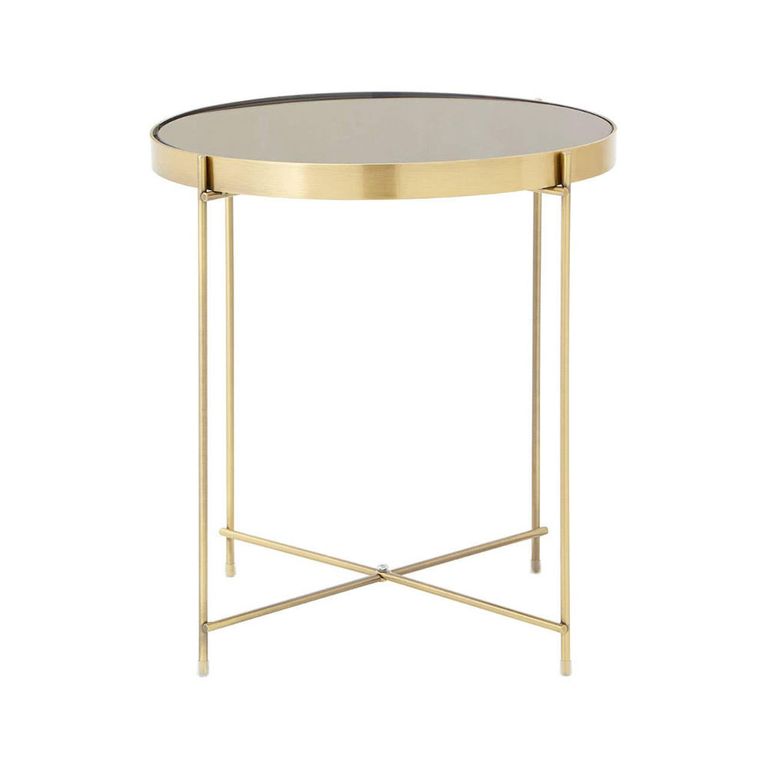 Allure Side Table - Round - Black Mirrored - Gold Legs