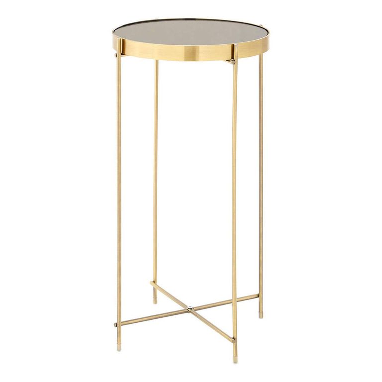 Allure Tall Side Table - Round - Black Mirrored - Rose Gold Legs