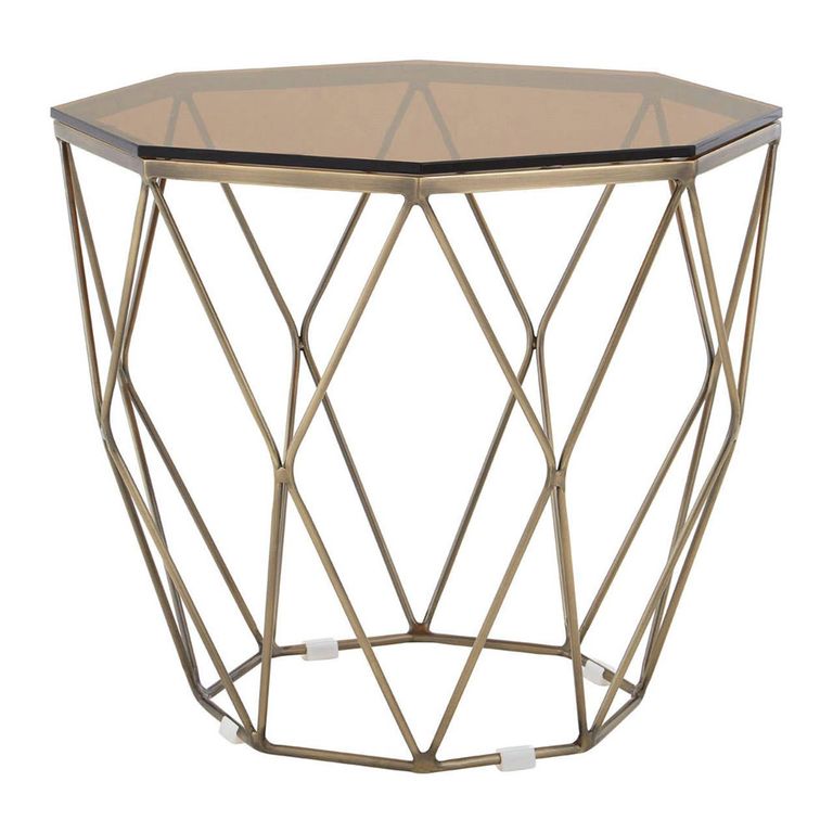 Allure End Table - Octagonal - Brown Glass - Brushed Bronze Base