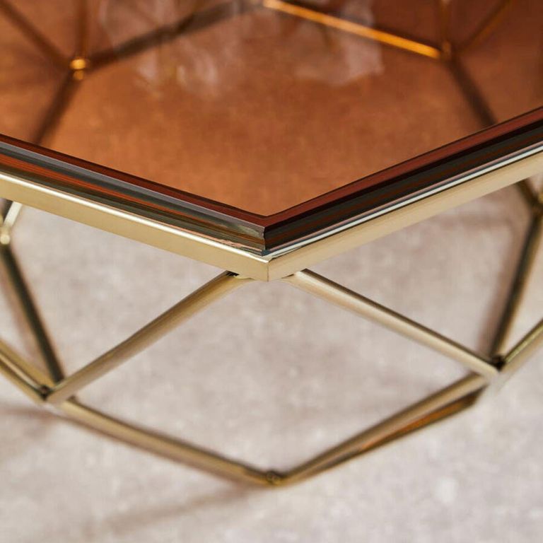 Allure End Table - Octagonal - Brown Glass - Brushed Bronze Base