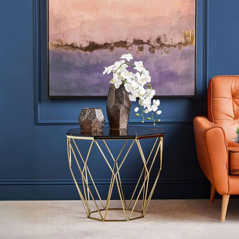 Allure End Table - Octagonal - Brown Glass - Brushed Bronze Base