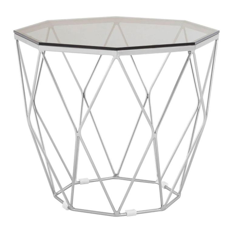 Allure End Table - Octagonal - Brown Glass - Brushed Nickel Base