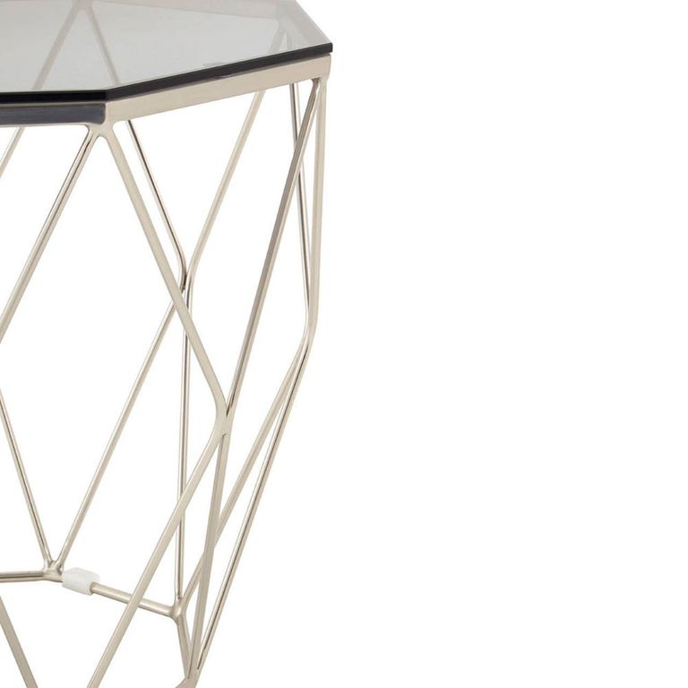 Allure End Table - Octagonal - Brown Glass - Brushed Nickel Base