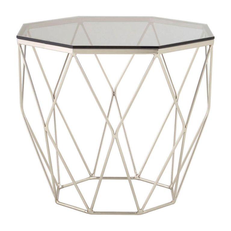 Allure End Table - Octagonal - Brown Glass - Brushed Nickel Base