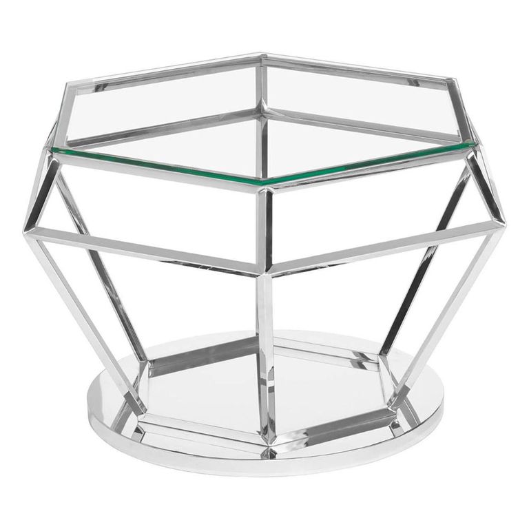 Allure Diamond Cut End Table - Clear Glass - Silver Base