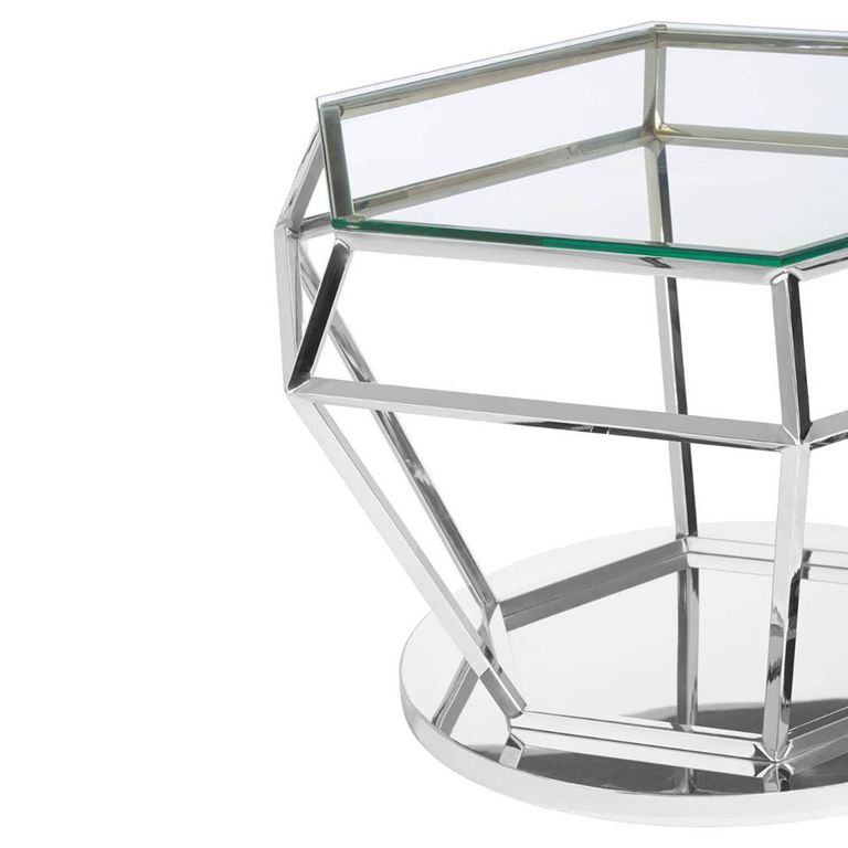 Allure Diamond Cut End Table - Clear Glass - Silver Base