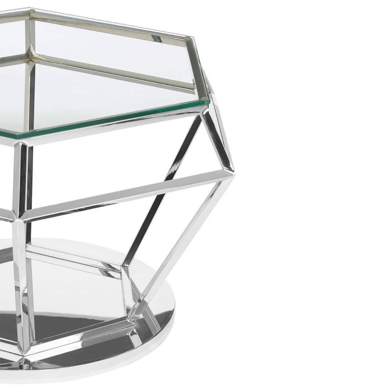 Allure Diamond Cut End Table - Clear Glass - Silver Base