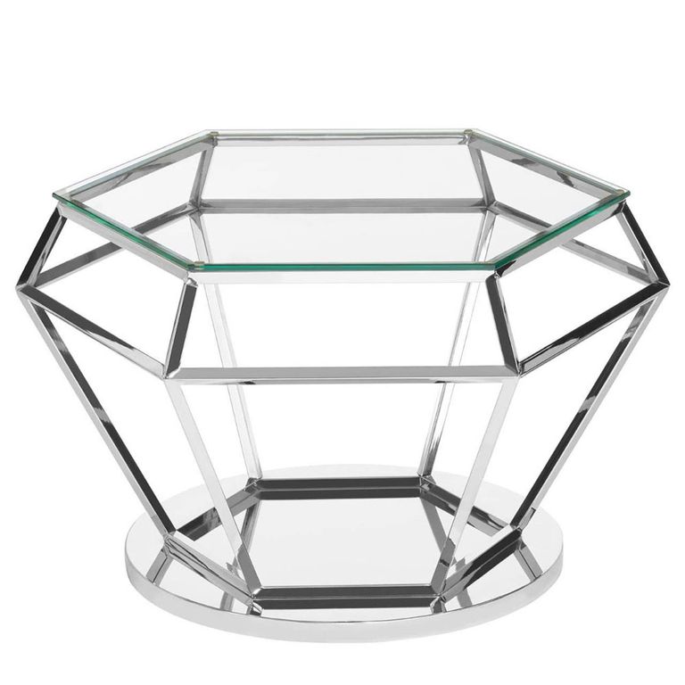 Allure Diamond Cut End Table - Clear Glass - Silver Base