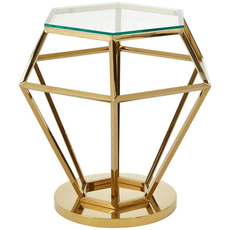 Allure Diamond Cut Small End Table - Clear Glass - Gold Base