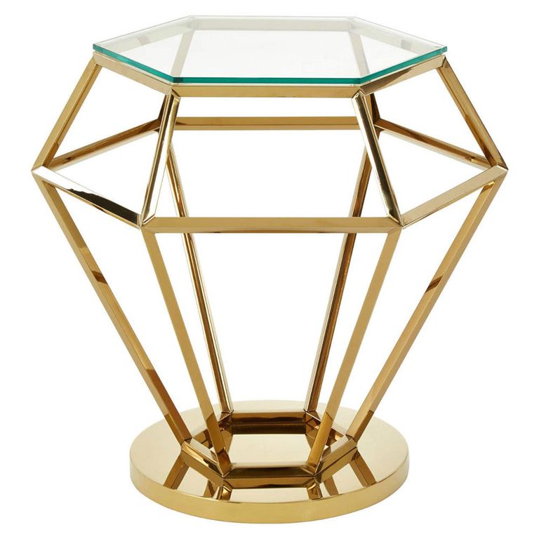 Allure Diamond Cut Small End Table - Clear Glass - Gold Base