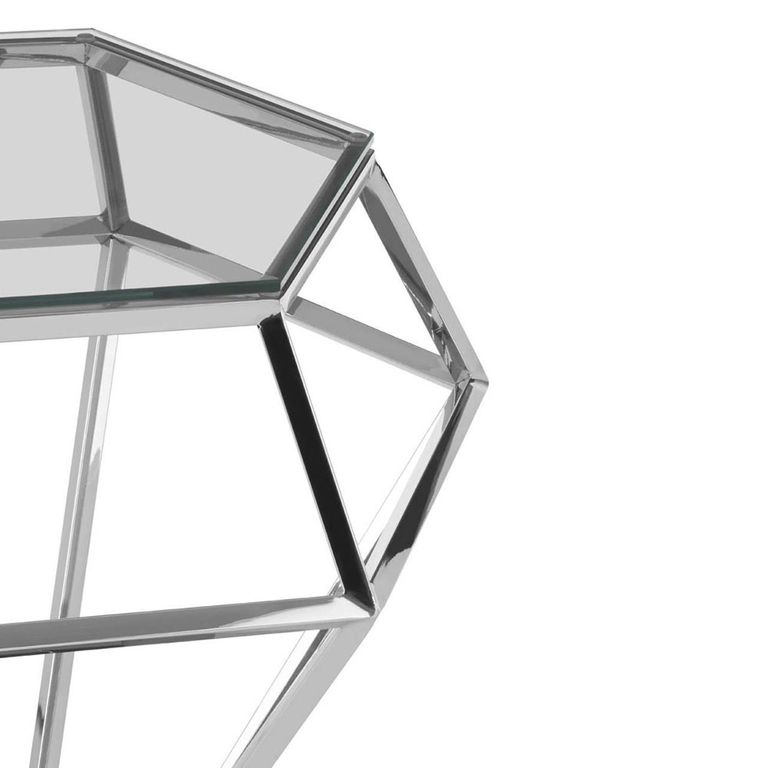 Allure Diamond Cut Small End Table - Clear Glass - Silver Base