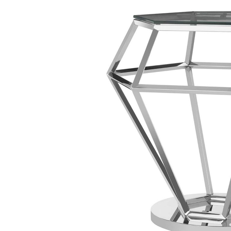 Allure Diamond Cut Small End Table - Clear Glass - Silver Base