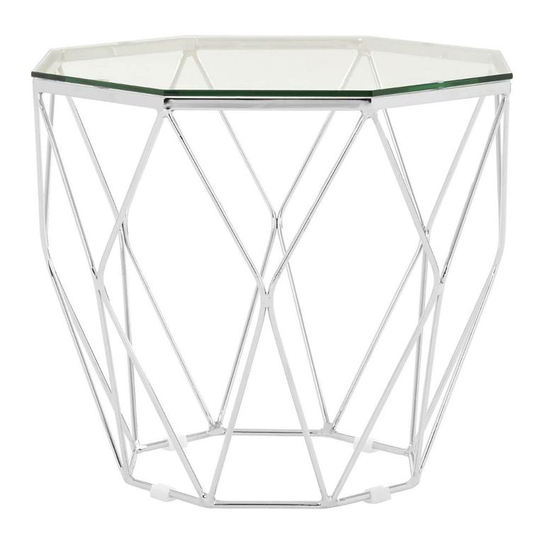 Allure End Table - Octagonal - Clear Glass - Chrome Base
