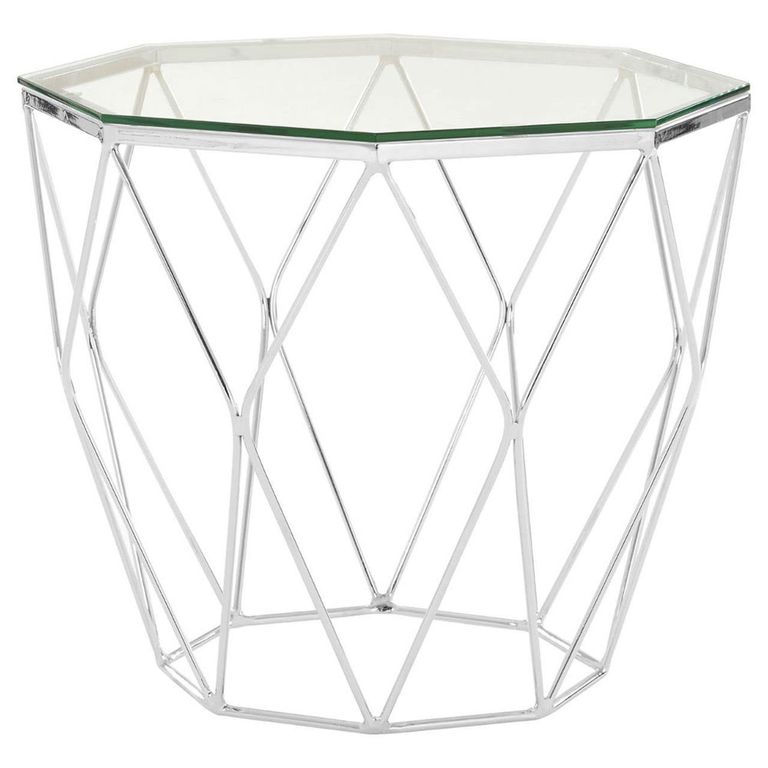 Allure End Table - Octagonal - Clear Glass - Chrome Base