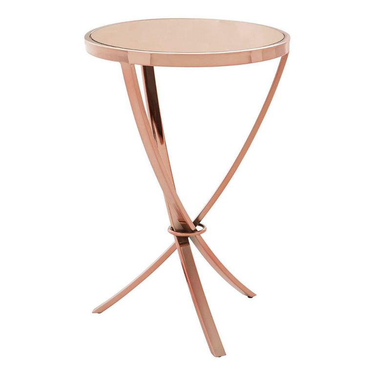 Allure Pinched Side Table - Round - Clear Glass - Rose Gold Legs