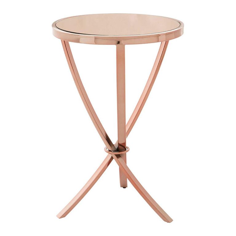 Allure Pinched Side Table - Round - Clear Glass - Rose Gold Legs