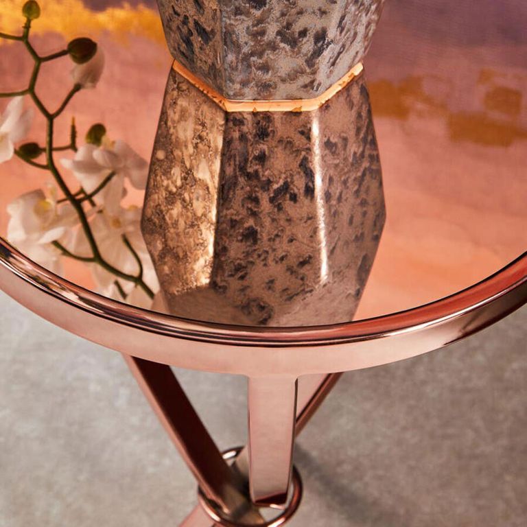 Allure Pinched Side Table - Round - Clear Glass - Rose Gold Legs