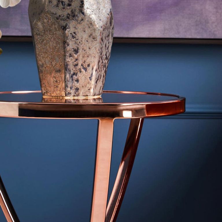 Allure Pinched Side Table - Round - Clear Glass - Rose Gold Legs