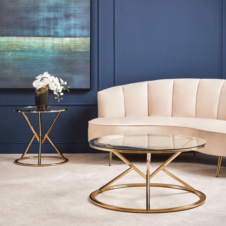 Allure End Table - Round - Clear Glass - Corseted Champagne Base