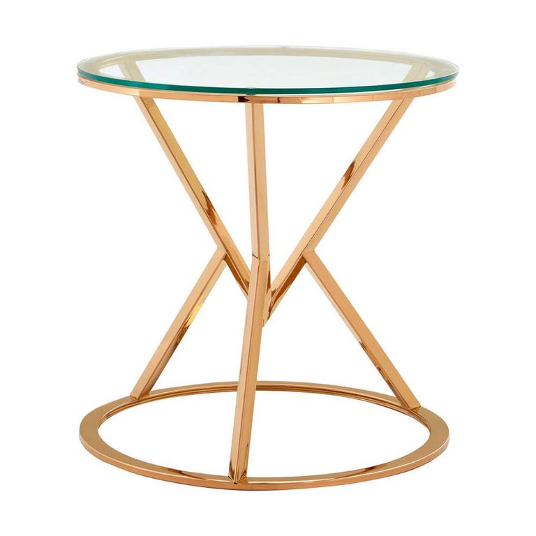 Allure End Table - Round - Clear Glass - Corseted Rose Gold Base