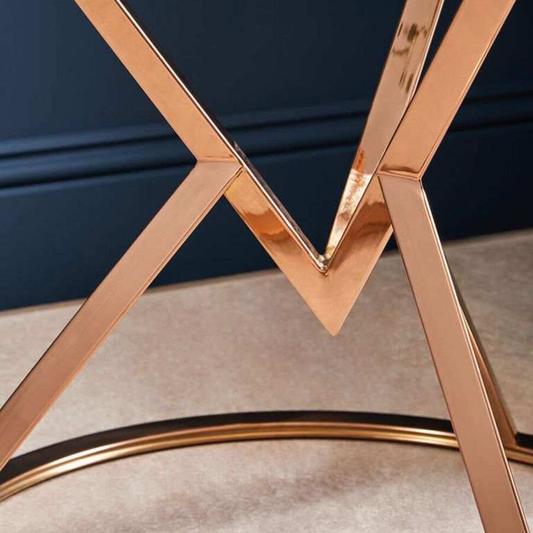 Allure End Table - Round - Clear Glass - Corseted Rose Gold Base