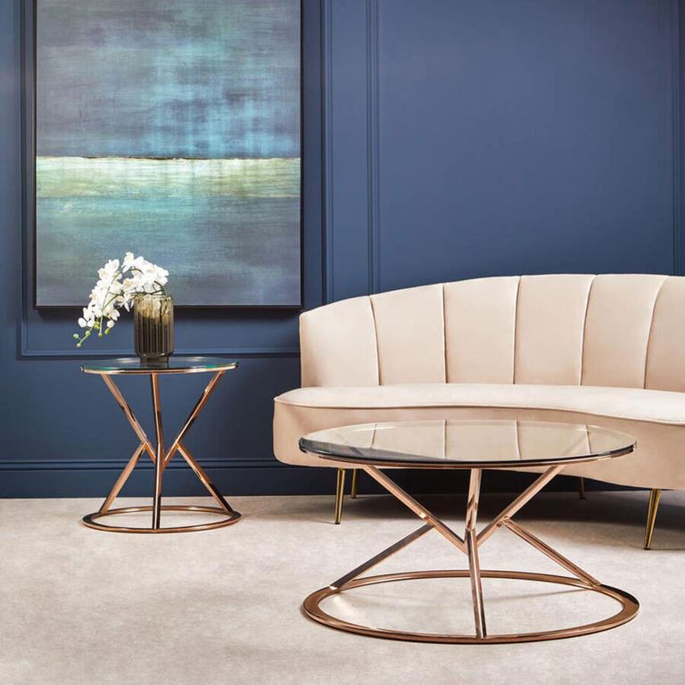 Allure End Table - Round - Clear Glass - Corseted Rose Gold Base