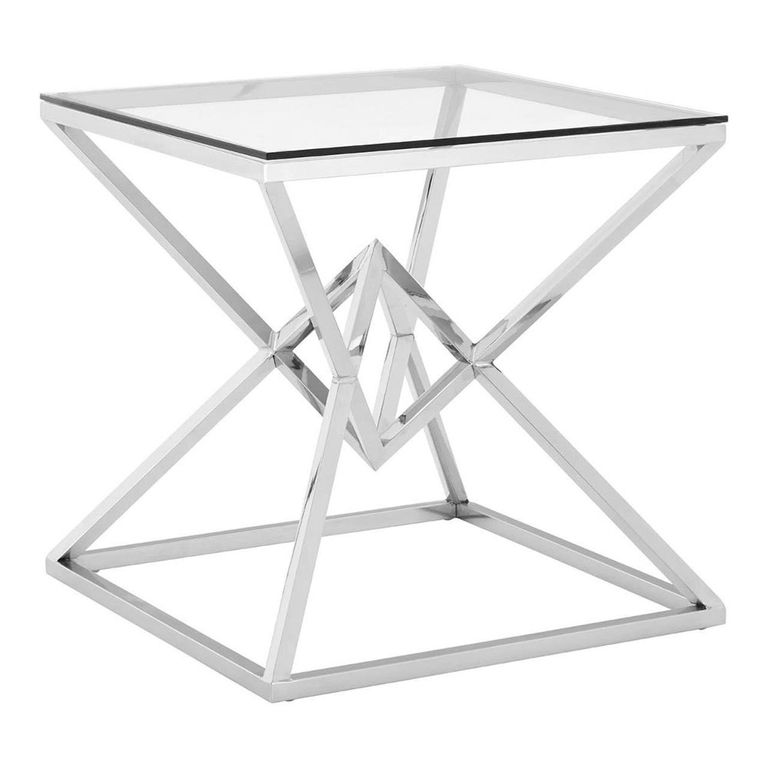 Allure End Table - Square - Clear Glass - Corseted Silver Base