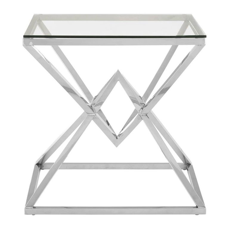 Allure End Table - Square - Clear Glass - Corseted Silver Base