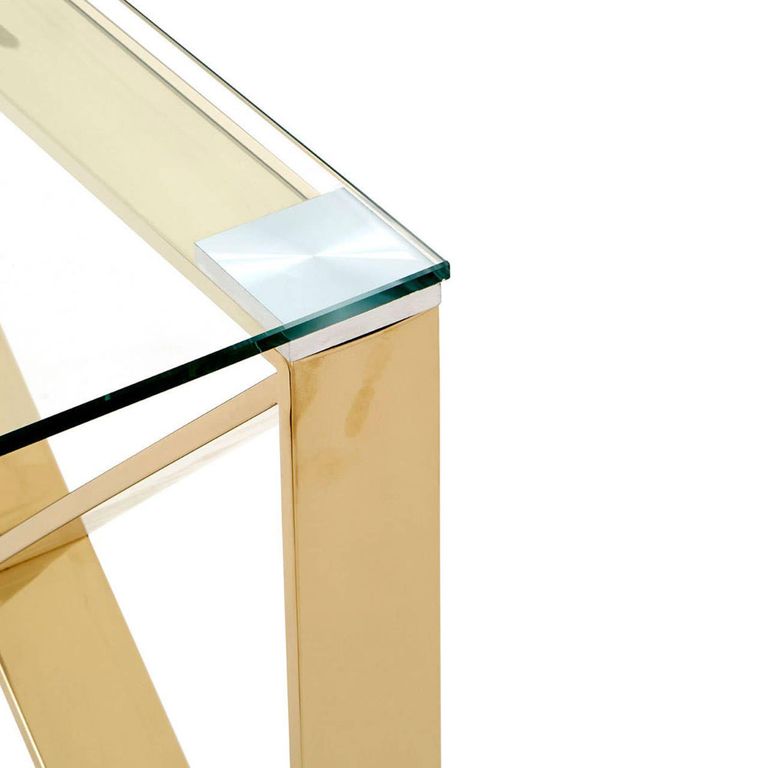 Allure End Table - Square - Clear Glass - Champagne Gold Cross Base