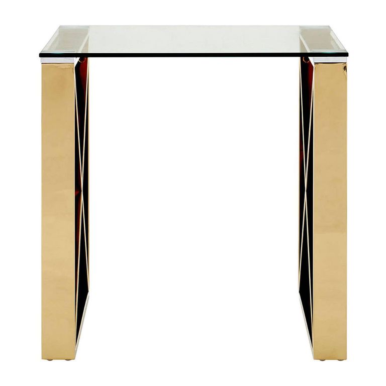 Allure End Table - Square - Clear Glass - Champagne Gold Cross Base