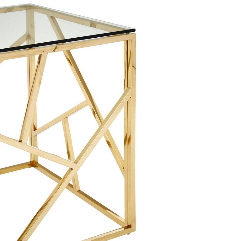 Allure End Table - Square - Clear Glass - Champagne Gold Geometric Base