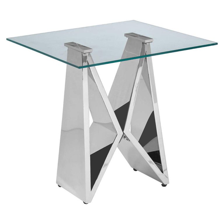 Allure End Table - Square - Clear Glass - Chrome Wing Base