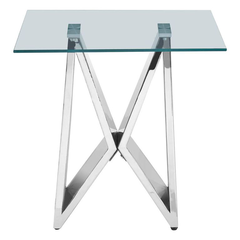 Allure End Table - Square - Clear Glass - Chrome Wing Base