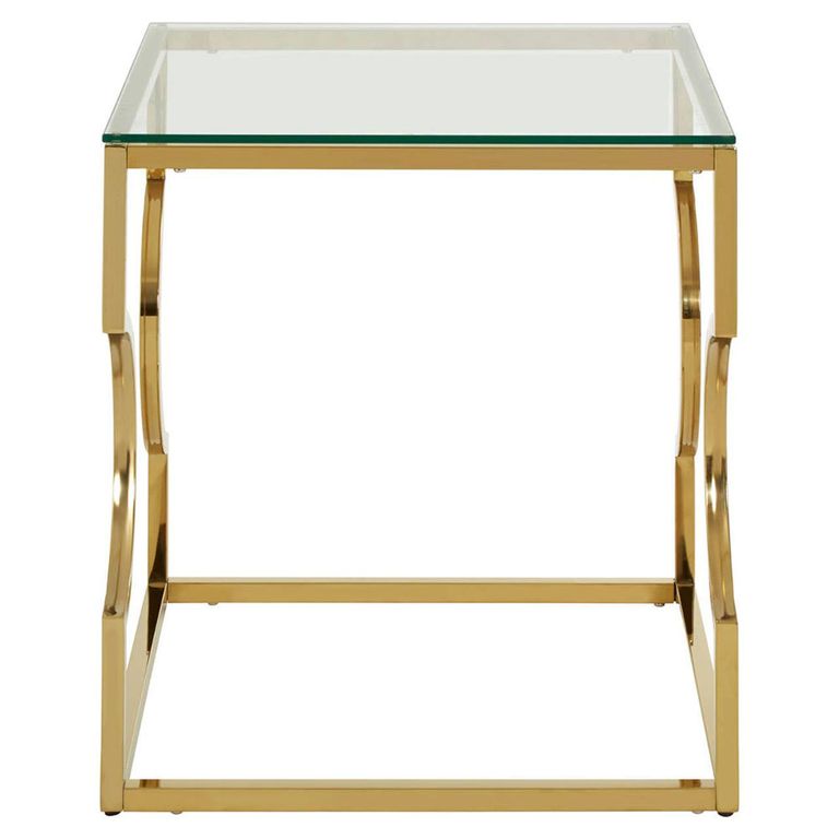 Allure End Table - Square - Clear Glass - Gold Curved Frame
