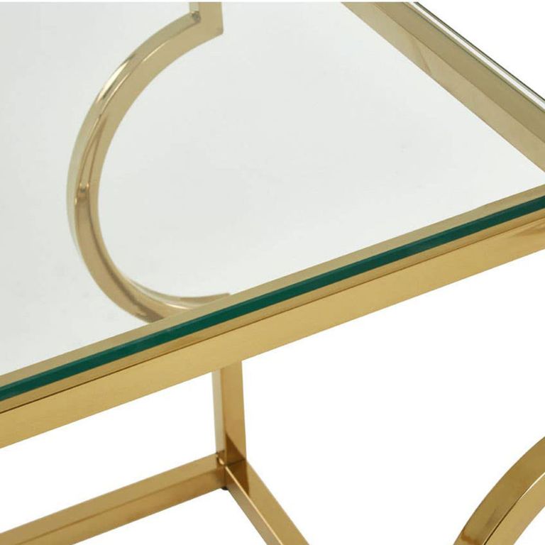 Allure End Table - Square - Clear Glass - Gold Curved Frame