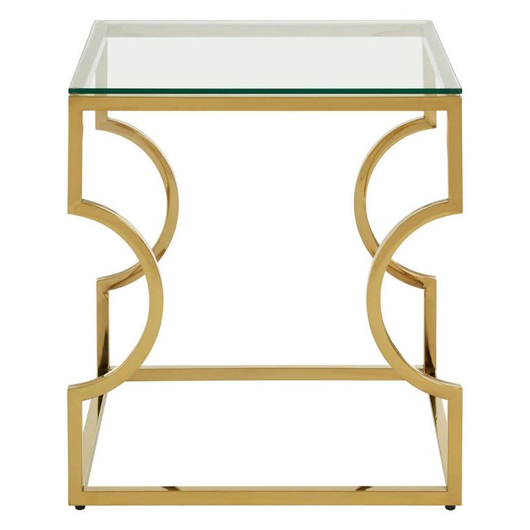 Allure End Table - Square - Clear Glass - Gold Curved Frame