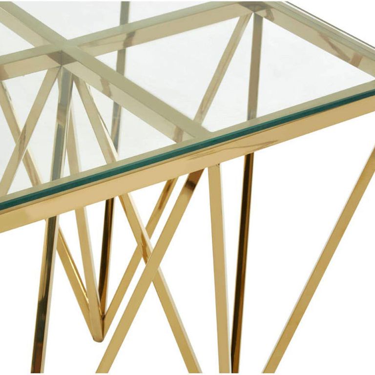 Allure End Table - Square - Clear Glass - Gold Prismatic Legs