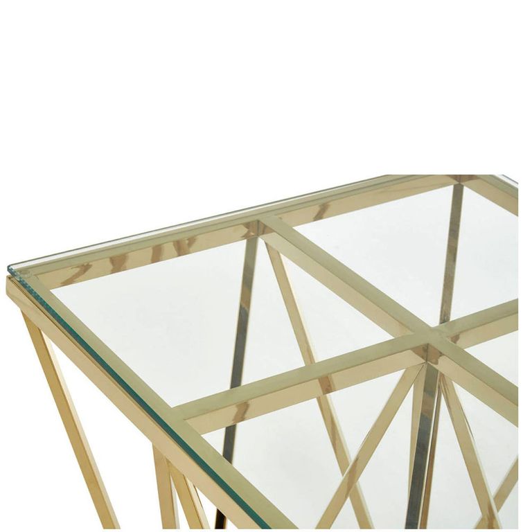 Allure End Table - Square - Clear Glass - Gold Prismatic Legs