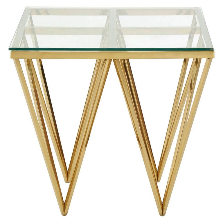 Allure End Table - Square - Clear Glass - Gold Prismatic Legs