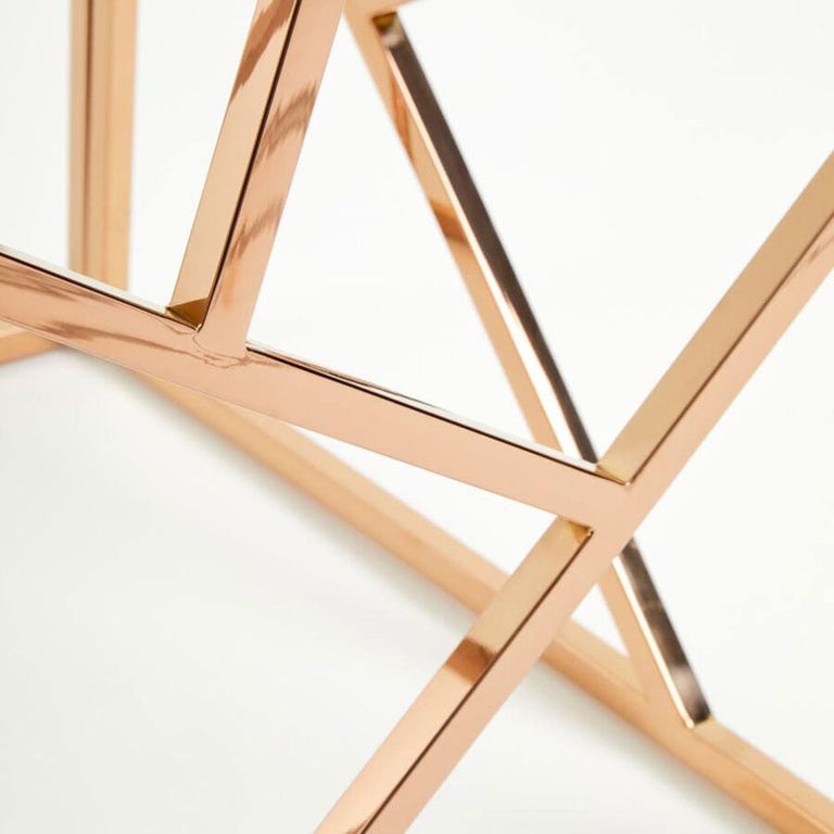Allure End Table - Square - Clear Glass - Rose Gold Geometric Base