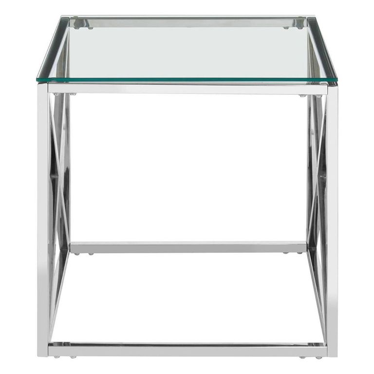 Allure End Table - Square - Clear Glass - Silver Cross Base