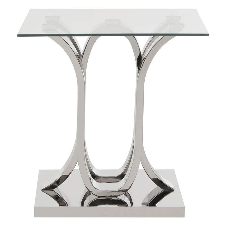 Allure End Table - Square - Clear Glass - Silver Curved Base