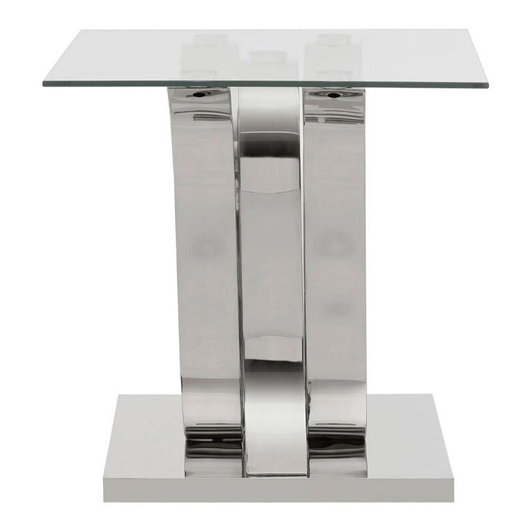 Allure End Table - Square - Clear Glass - Silver Curved Base