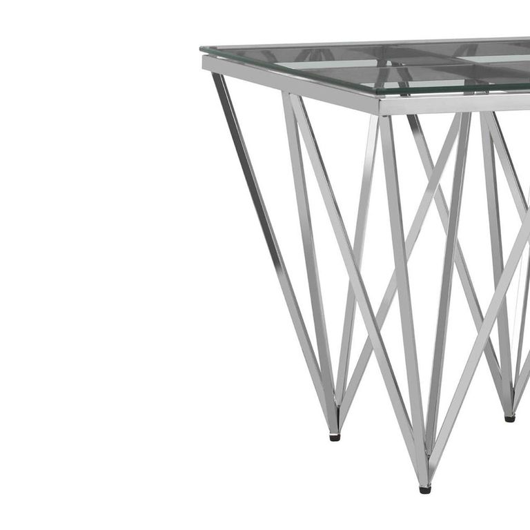 Allure End Table - Square - Clear Glass - Silver Prismatic Legs