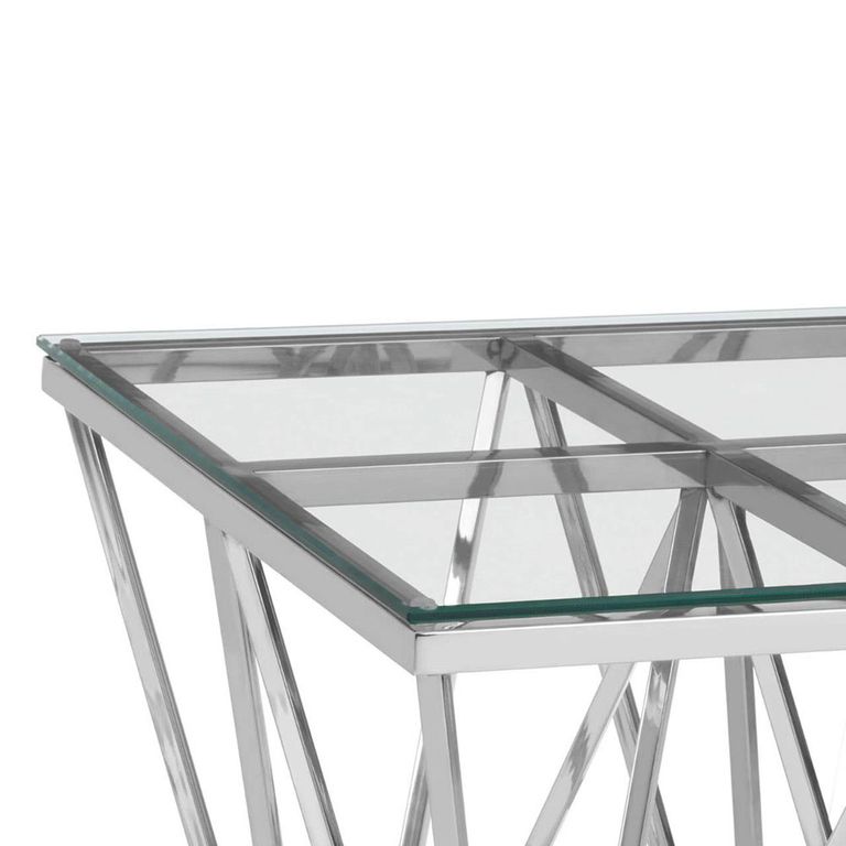 Allure End Table - Square - Clear Glass - Silver Prismatic Legs