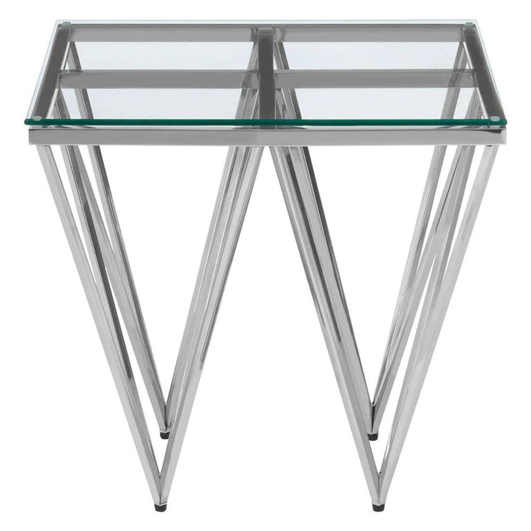 Allure End Table - Square - Clear Glass - Silver Prismatic Legs