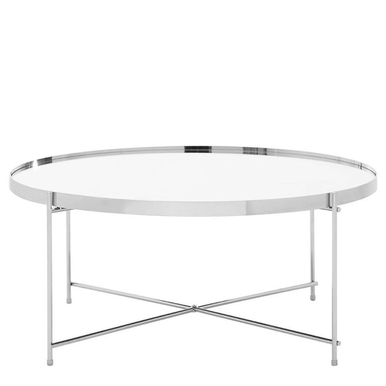 Allure Extra Large Side Table - Round - Clear Mirrored - Chrome Legs